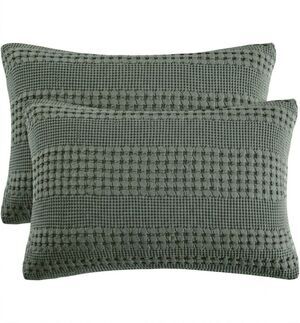 100% Cotton Waffle Pillow Shams COVERS ONLY, 2 Pack 20" x 26" Sage/Moss Green